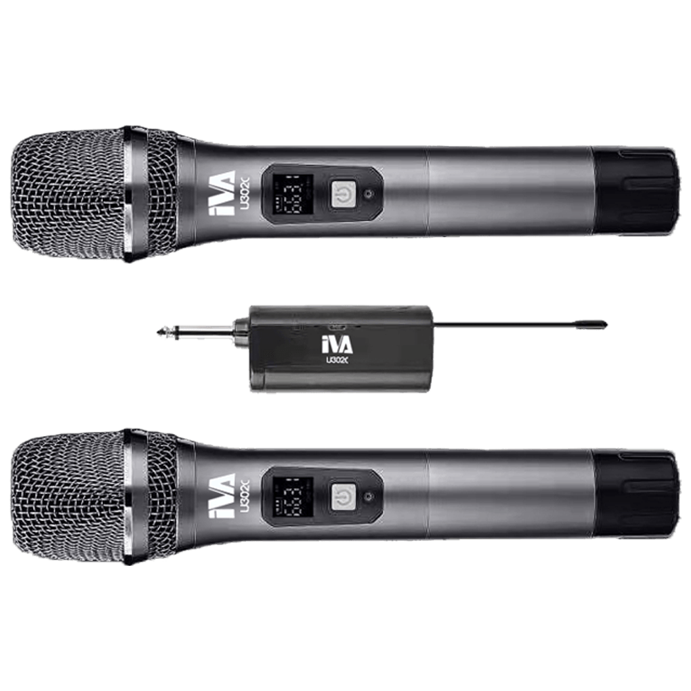 IVA U302CH2 2x30 CH UHF Dongle Wireless Microphone, 2 Handheld Mic, Battery powered receiver